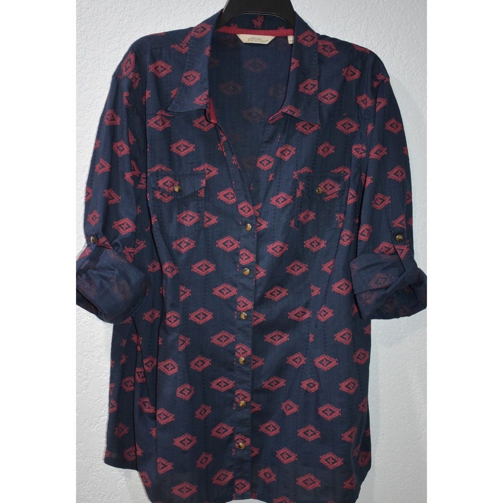 Natural Reflections 2X Snap front Aztec 100% Cotton Western Shirt Roll-Tab Slvs